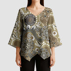 Personalised NAIDOC Week 50 Years Deadly Always Kimono Sleeve Blouse Brown Aboriginal Artwork Dot Painting