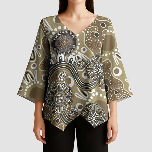 Personalised NAIDOC Week 50 Years Deadly Always Kimono Sleeve Blouse Brown Aboriginal Artwork Dot Painting