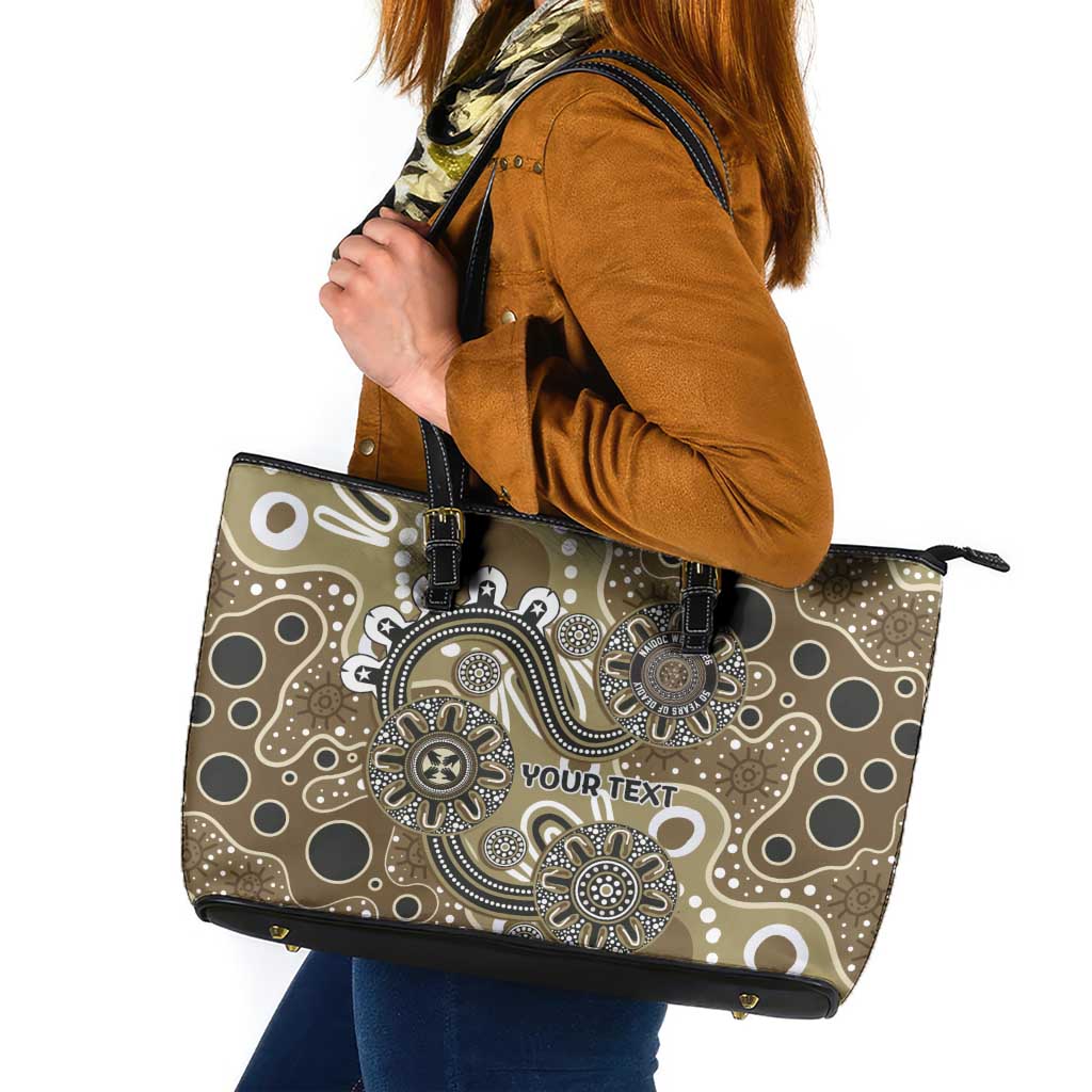 Personalised NAIDOC Week 50 Years Deadly Always Leather Tote Bag Brown Aboriginal Artwork Dot Painting