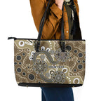 Personalised NAIDOC Week 50 Years Deadly Always Leather Tote Bag Brown Aboriginal Artwork Dot Painting