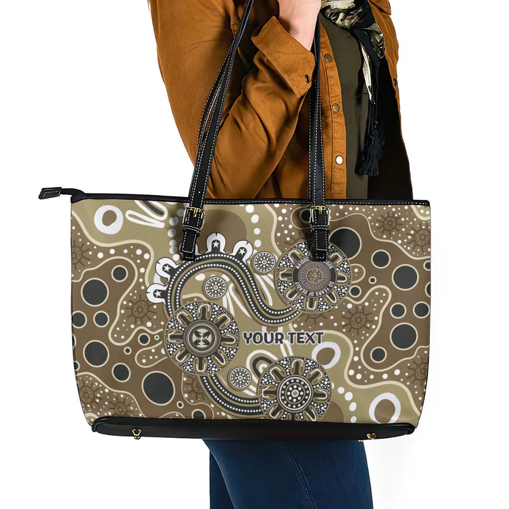 Personalised NAIDOC Week 50 Years Deadly Always Leather Tote Bag Brown Aboriginal Artwork Dot Painting