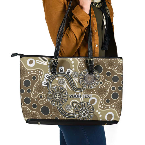 Personalised NAIDOC Week 50 Years Deadly Always Leather Tote Bag Brown Aboriginal Artwork Dot Painting