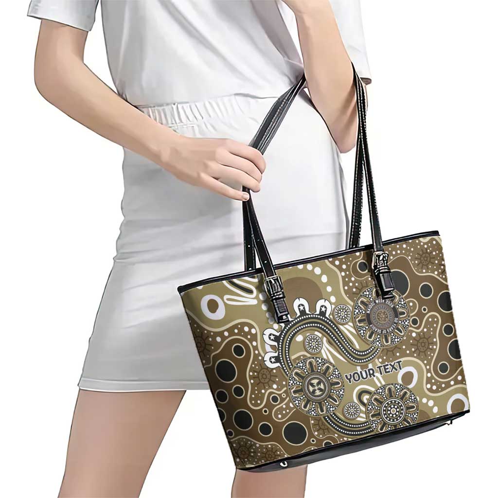 Personalised NAIDOC Week 50 Years Deadly Always Leather Tote Bag Brown Aboriginal Artwork Dot Painting