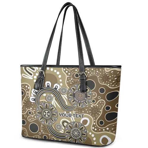 Personalised NAIDOC Week 50 Years Deadly Always Leather Tote Bag Brown Aboriginal Artwork Dot Painting
