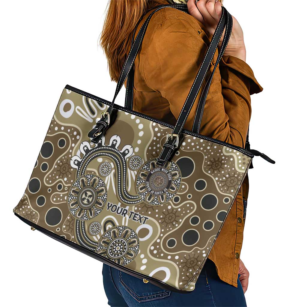 Personalised NAIDOC Week 50 Years Deadly Always Leather Tote Bag Brown Aboriginal Artwork Dot Painting