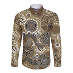 Personalised NAIDOC Week 50 Years Deadly Always Long Sleeve Button Shirt Brown Aboriginal Artwork Dot Painting