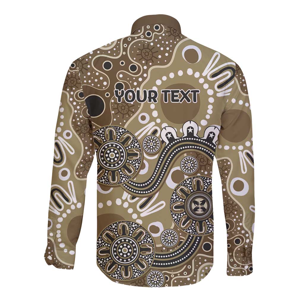 Personalised NAIDOC Week 50 Years Deadly Always Long Sleeve Button Shirt Brown Aboriginal Artwork Dot Painting