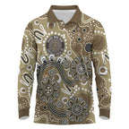 Personalised NAIDOC Week 50 Years Deadly Always Long Sleeve Polo Shirt Brown Aboriginal Artwork Dot Painting