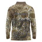 Personalised NAIDOC Week 50 Years Deadly Always Long Sleeve Polo Shirt Brown Aboriginal Artwork Dot Painting