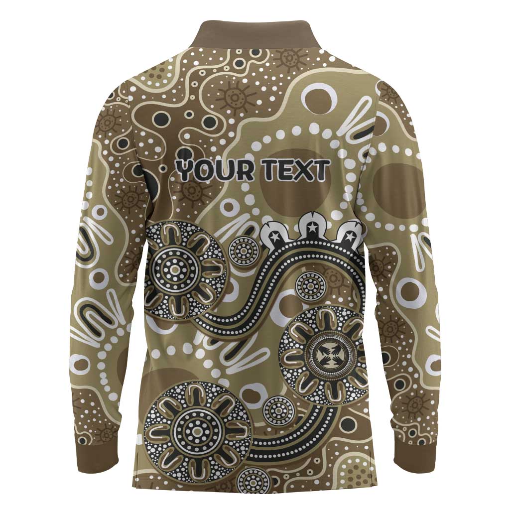Personalised NAIDOC Week 50 Years Deadly Always Long Sleeve Polo Shirt Brown Aboriginal Artwork Dot Painting