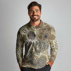 Personalised NAIDOC Week 50 Years Deadly Always Long Sleeve Polo Shirt Brown Aboriginal Artwork Dot Painting