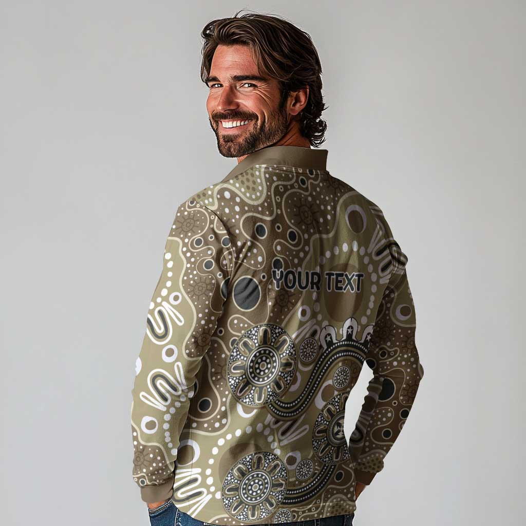 Personalised NAIDOC Week 50 Years Deadly Always Long Sleeve Polo Shirt Brown Aboriginal Artwork Dot Painting