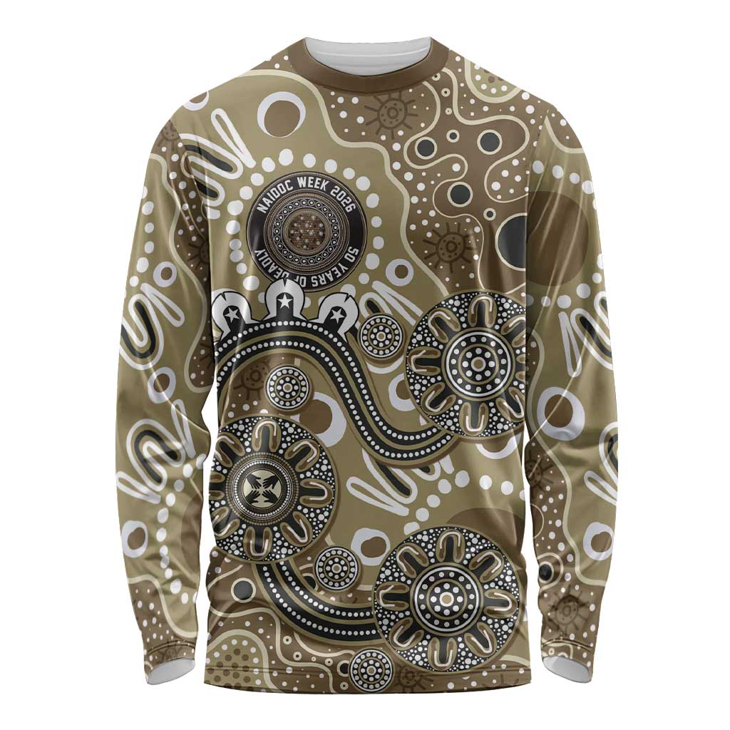 Personalised NAIDOC Week 50 Years Deadly Always Long Sleeve Shirt Brown Aboriginal Artwork Dot Painting