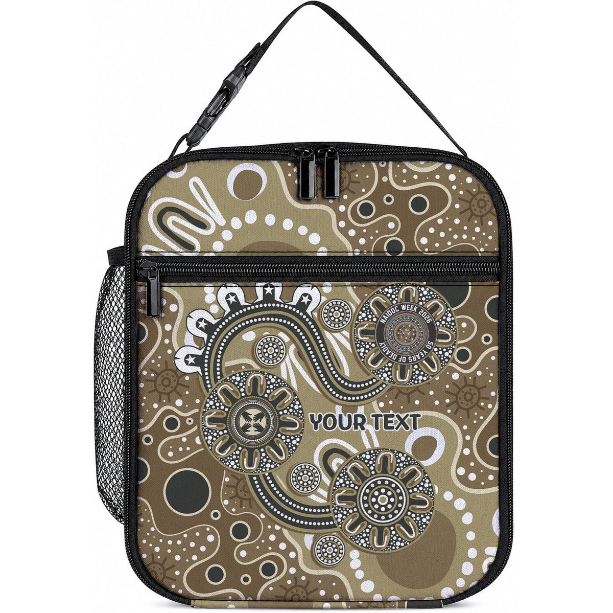 Personalised NAIDOC Week 50 Years Deadly Always Lunch Bag Brown Aboriginal Artwork Dot Painting
