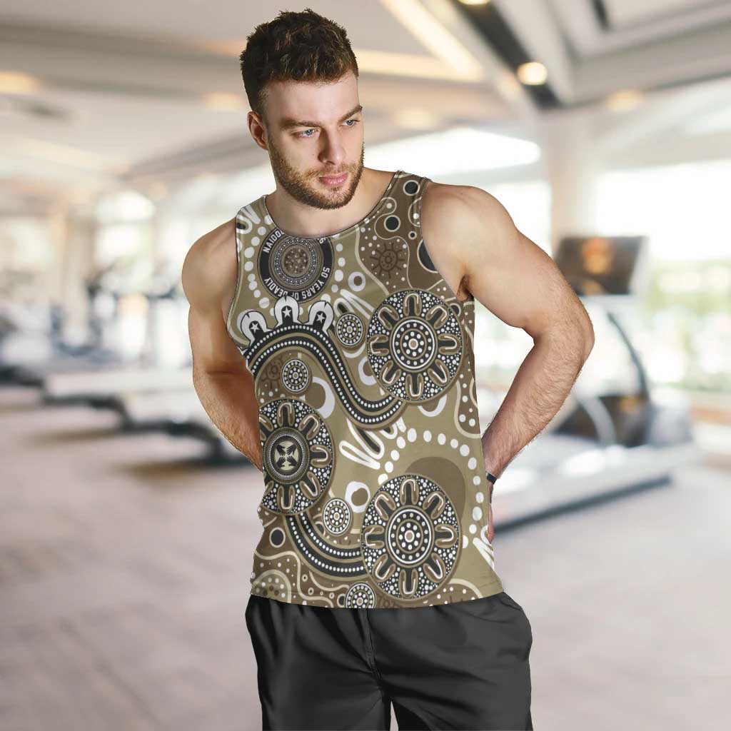 Personalised NAIDOC Week 50 Years Deadly Always Men Tank Top Brown Aboriginal Artwork Dot Painting