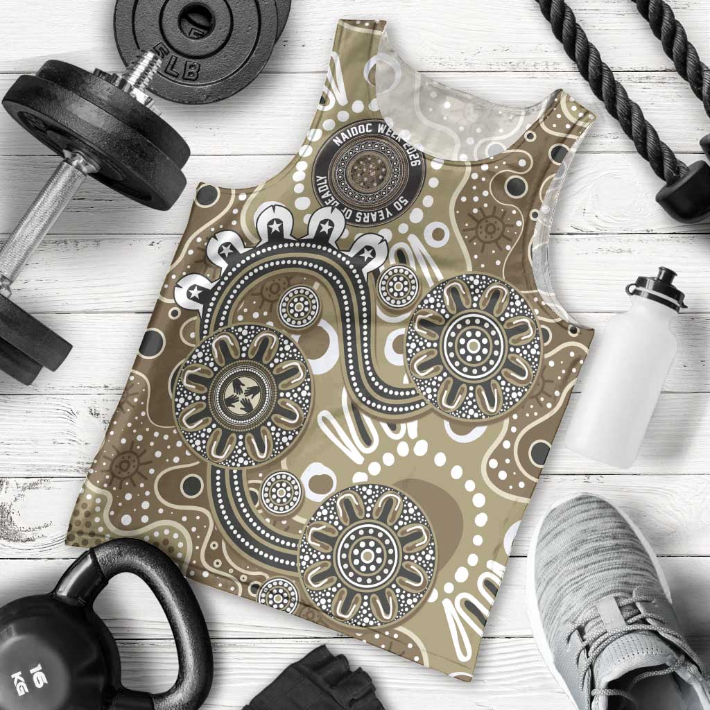 Personalised NAIDOC Week 50 Years Deadly Always Men Tank Top Brown Aboriginal Artwork Dot Painting