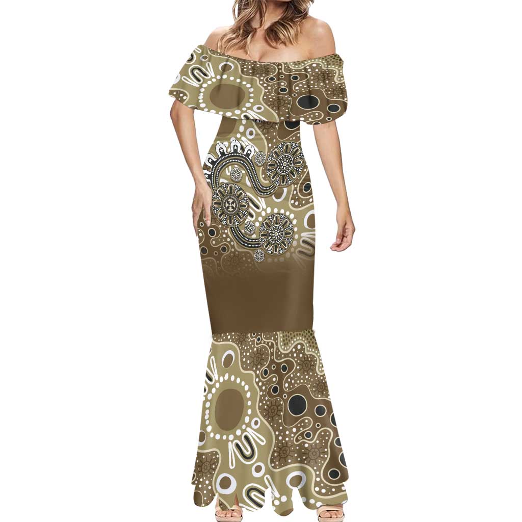Personalised NAIDOC Week 50 Years Deadly Always Mermaid Dress Brown Aboriginal Artwork Dot Painting