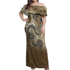 Personalised NAIDOC Week 50 Years Deadly Always Off Shoulder Maxi Dress Brown Aboriginal Artwork Dot Painting