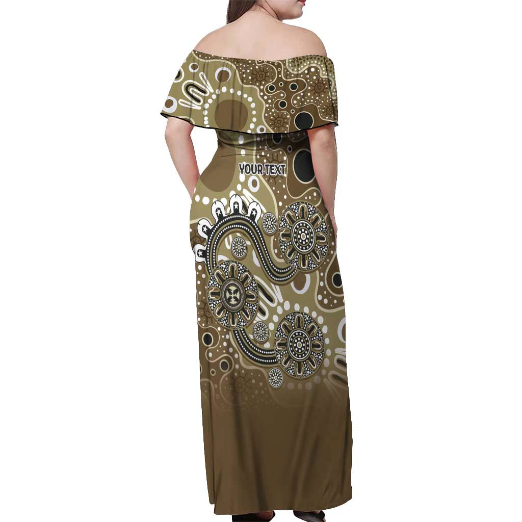 Personalised NAIDOC Week 50 Years Deadly Always Off Shoulder Maxi Dress Brown Aboriginal Artwork Dot Painting