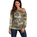 Personalised NAIDOC Week 50 Years Deadly Always Off Shoulder Sweater Brown Aboriginal Artwork Dot Painting