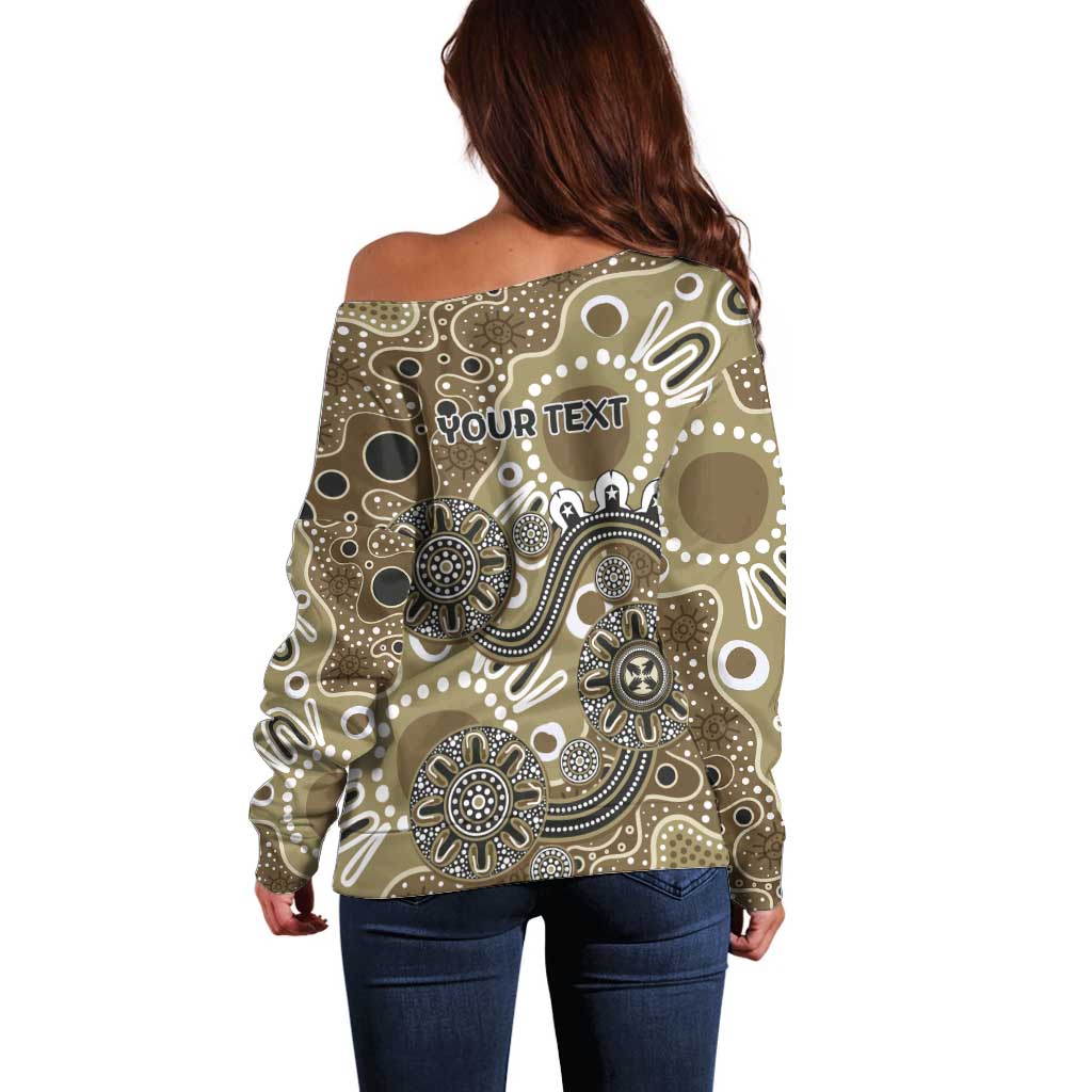 Personalised NAIDOC Week 50 Years Deadly Always Off Shoulder Sweater Brown Aboriginal Artwork Dot Painting