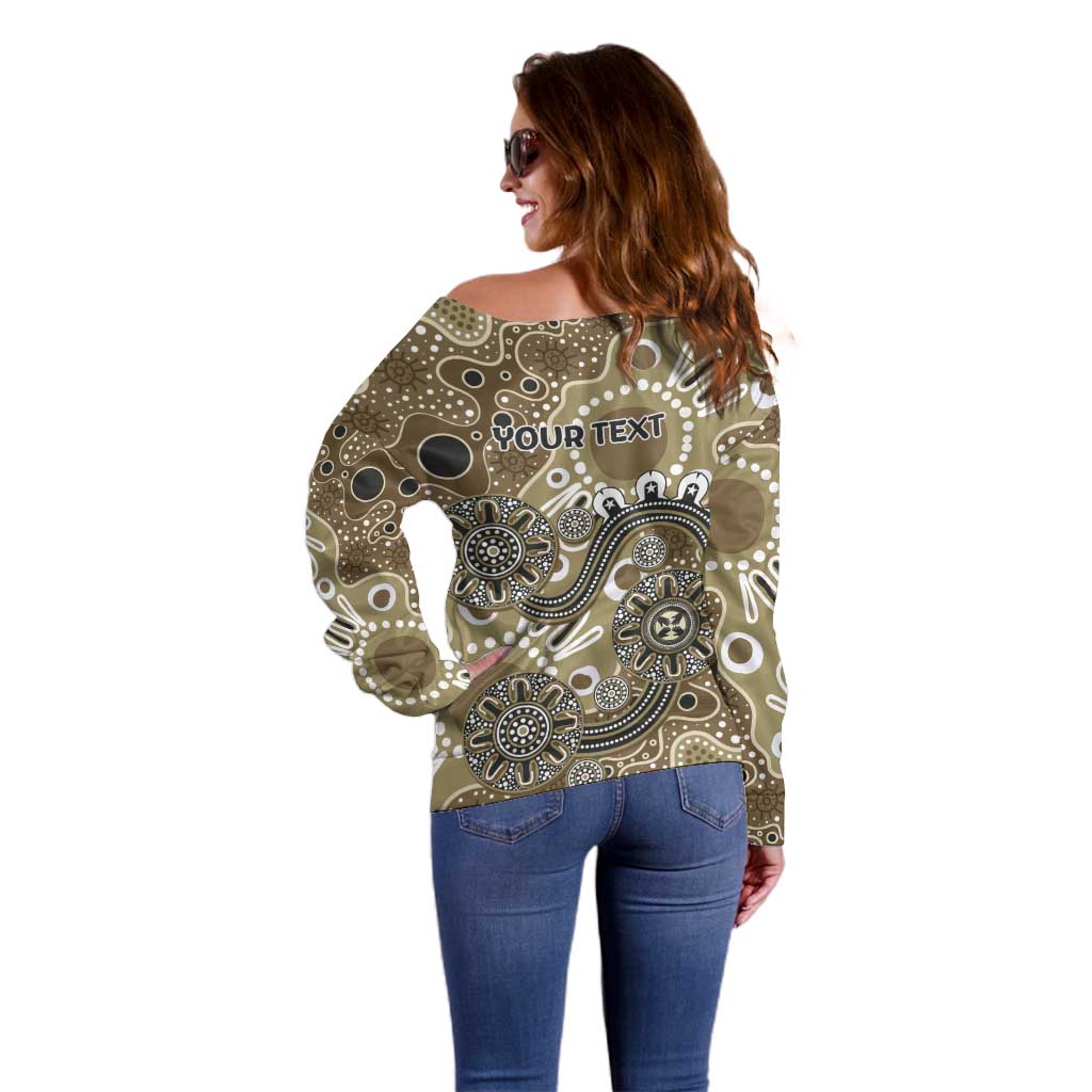Personalised NAIDOC Week 50 Years Deadly Always Off Shoulder Sweater Brown Aboriginal Artwork Dot Painting