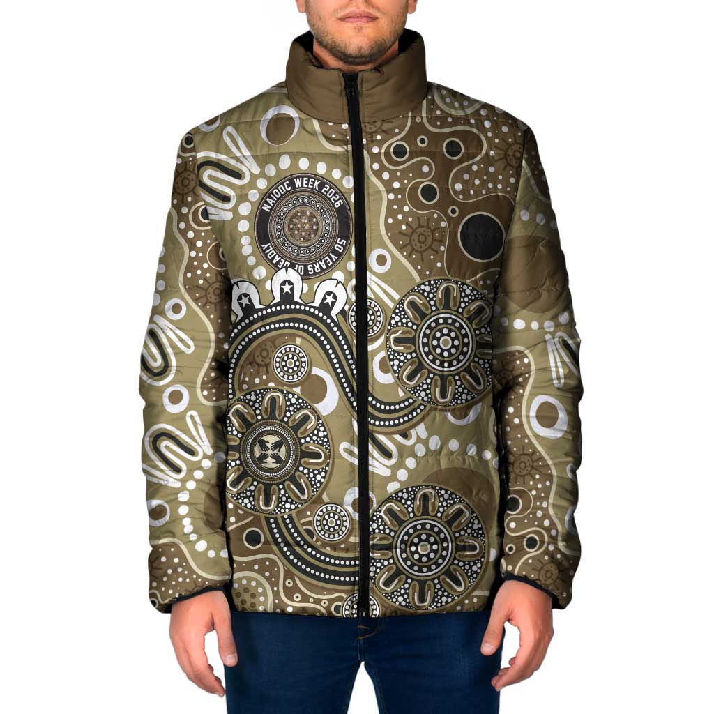 Personalised NAIDOC Week 50 Years Deadly Always Padded Jacket Brown Aboriginal Artwork Dot Painting