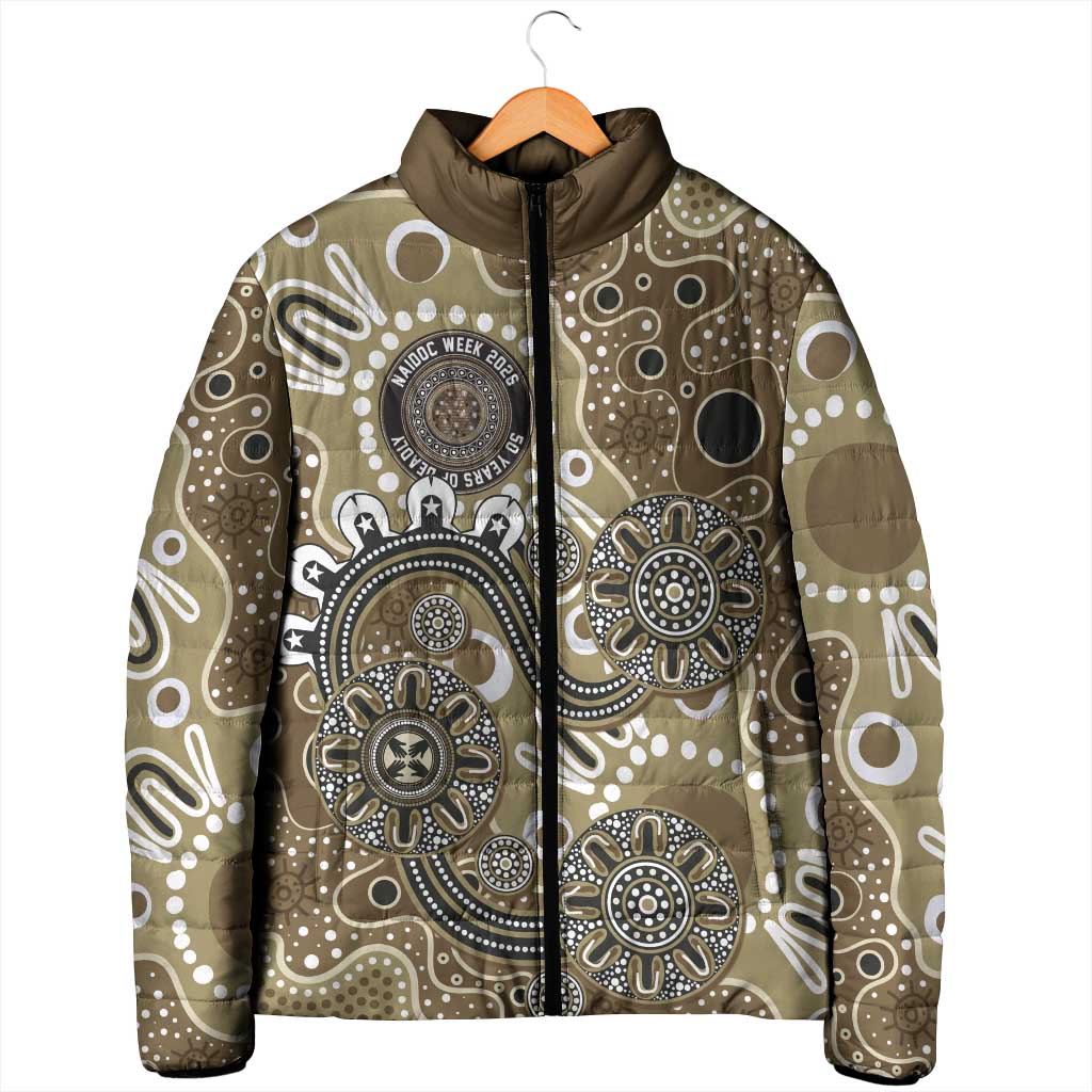 Personalised NAIDOC Week 50 Years Deadly Always Padded Jacket Brown Aboriginal Artwork Dot Painting