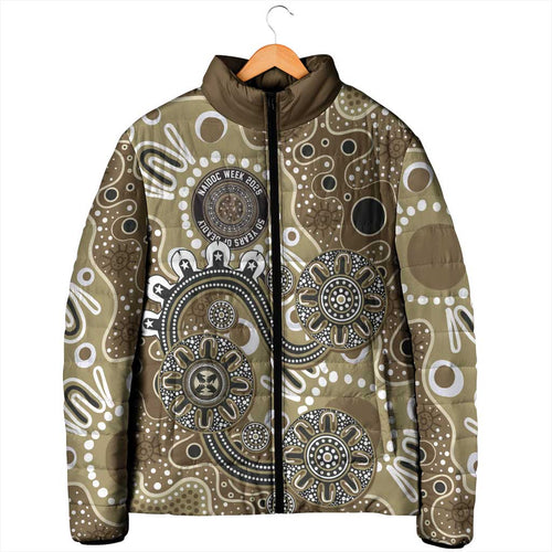 Personalised NAIDOC Week 50 Years Deadly Always Padded Jacket Brown Aboriginal Artwork Dot Painting