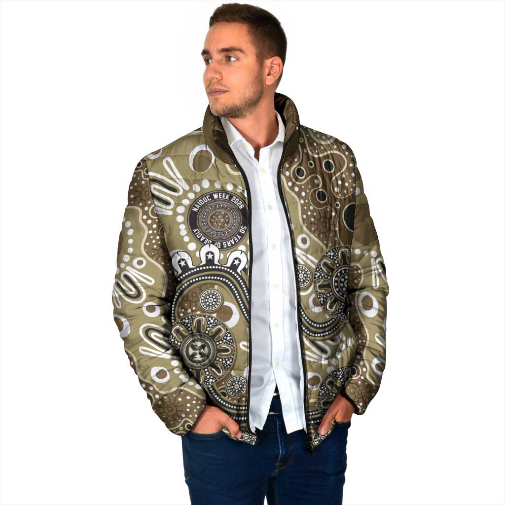 Personalised NAIDOC Week 50 Years Deadly Always Padded Jacket Brown Aboriginal Artwork Dot Painting