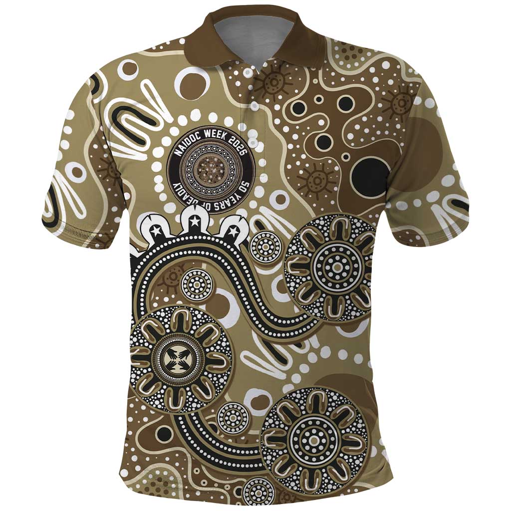 Personalised NAIDOC Week 50 Years Deadly Always Polo Shirt Brown Aboriginal Artwork Dot Painting