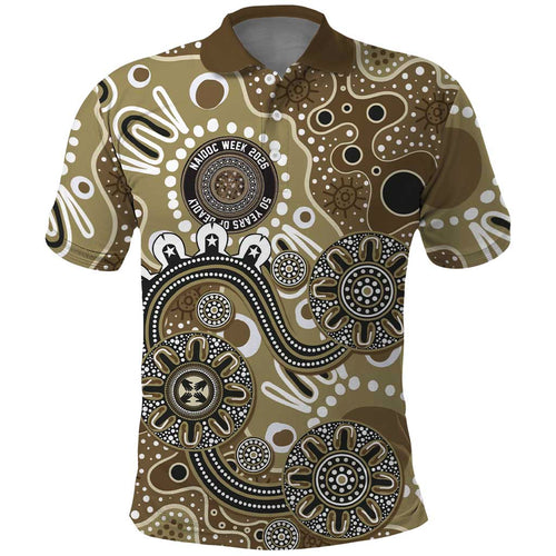 Personalised NAIDOC Week 50 Years Deadly Always Polo Shirt Brown Aboriginal Artwork Dot Painting