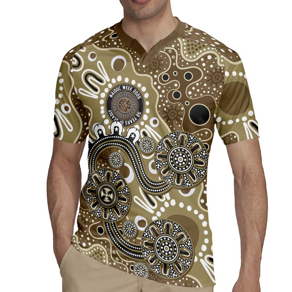 Personalised NAIDOC Week 50 Years Deadly Always Rugby Jersey Brown Aboriginal Artwork Dot Painting