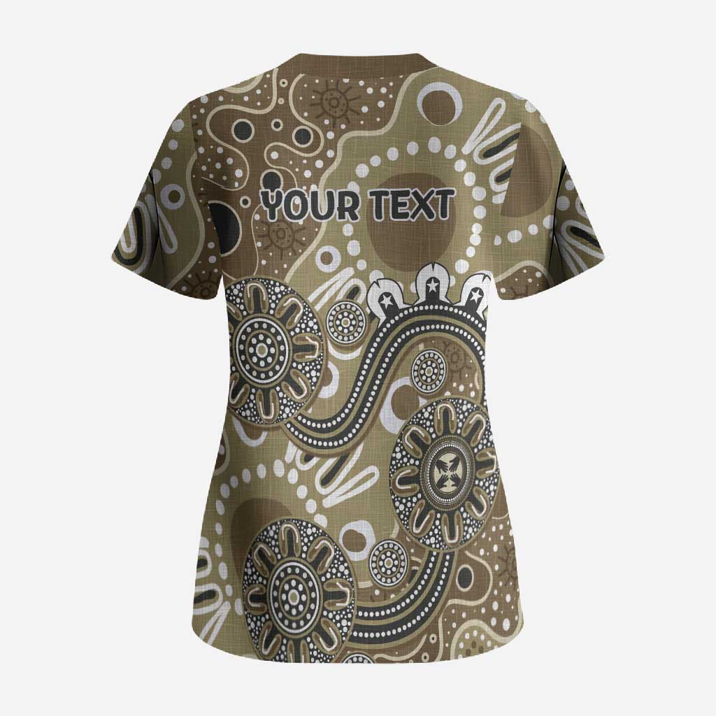 Personalised NAIDOC Week 50 Years Deadly Always Scrub Top Brown Aboriginal Artwork Dot Painting