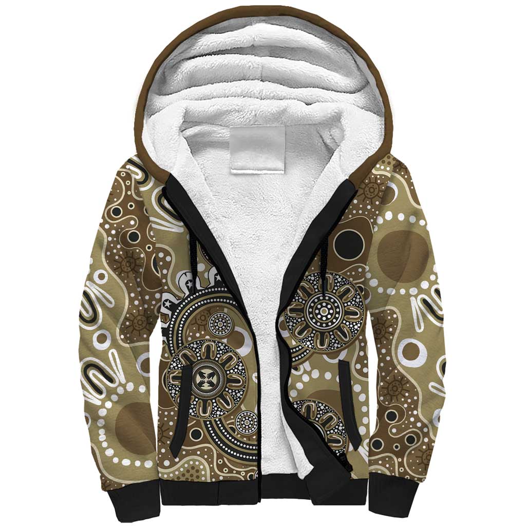 Personalised NAIDOC Week 50 Years Deadly Always Sherpa Hoodie Brown Aboriginal Artwork Dot Painting