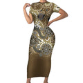 Personalised NAIDOC Week 50 Years Deadly Always Short Sleeve Bodycon Dress Brown Aboriginal Artwork Dot Painting
