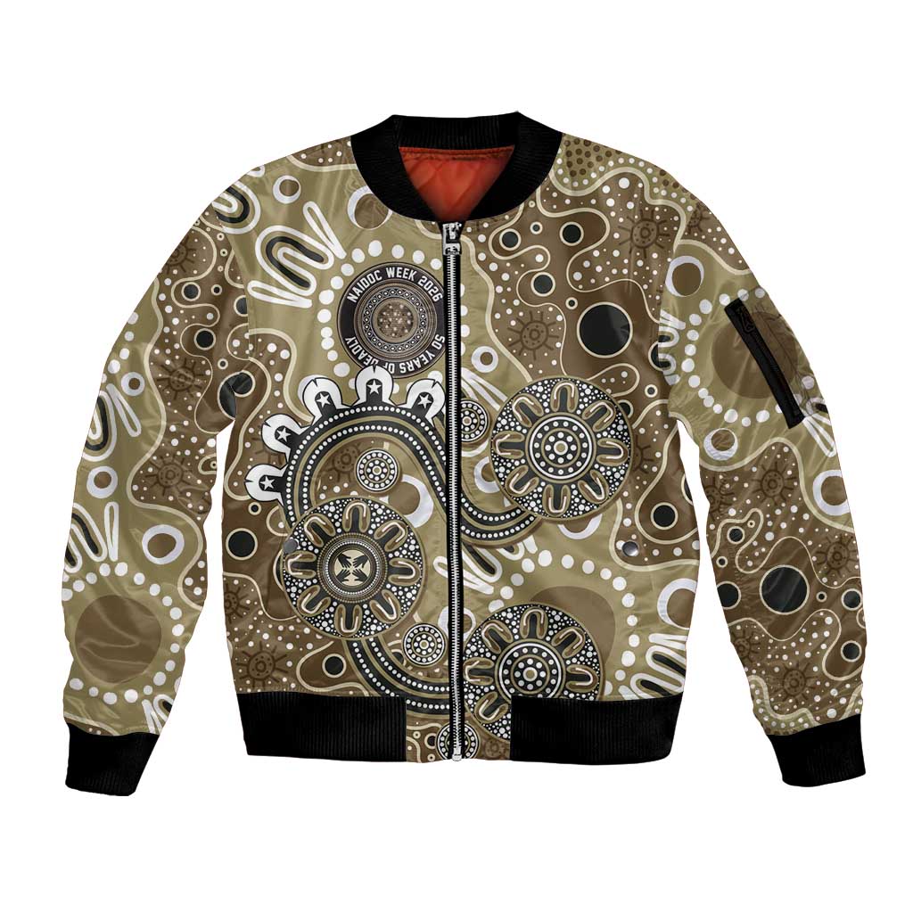 Personalised NAIDOC Week 50 Years Deadly Always Sleeve Zip Bomber Jacket Brown Aboriginal Artwork Dot Painting