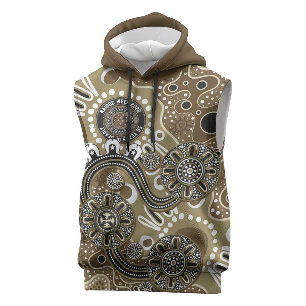 Personalised NAIDOC Week 50 Years Deadly Always Sleeveless Hoodie Brown Aboriginal Artwork Dot Painting