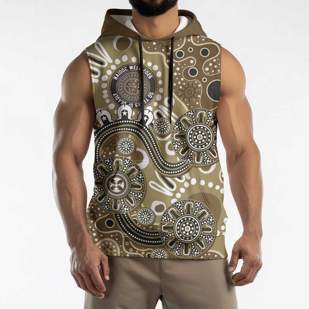 Personalised NAIDOC Week 50 Years Deadly Always Sleeveless Hoodie Brown Aboriginal Artwork Dot Painting