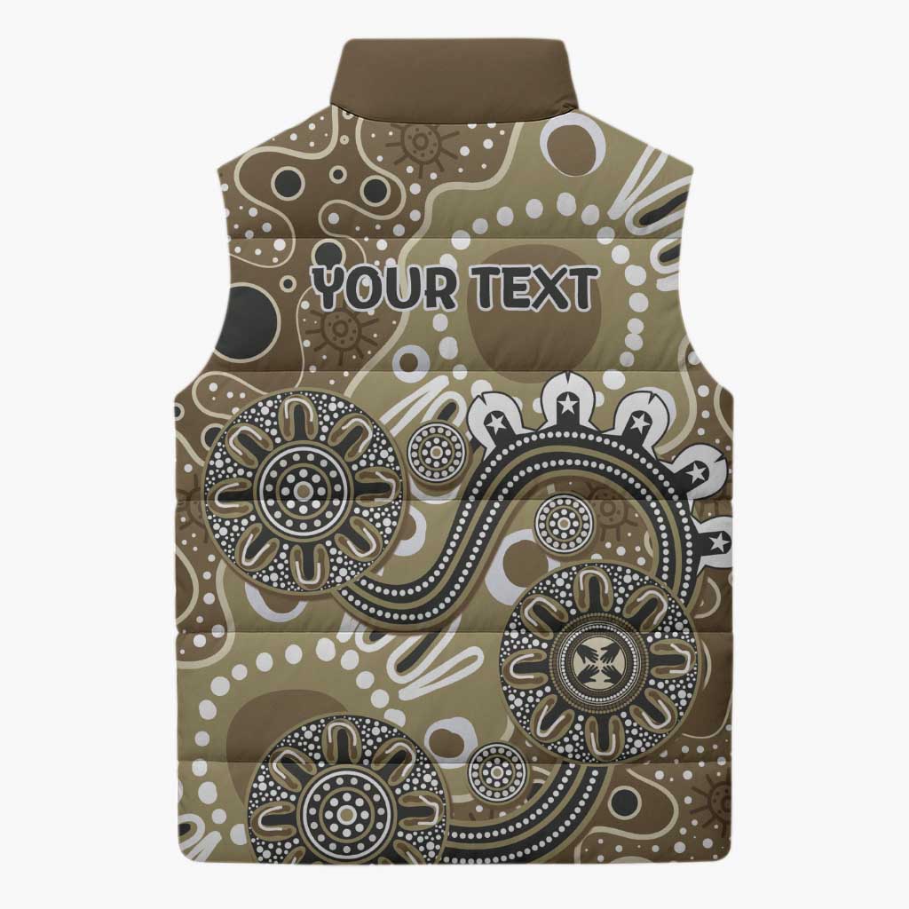 Personalised NAIDOC Week 50 Years Deadly Always Sleeveless Puffer Jacket Brown Aboriginal Artwork Dot Painting