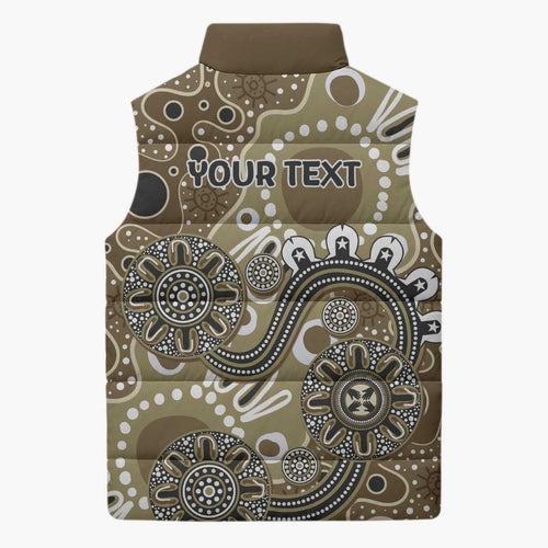 Personalised NAIDOC Week 50 Years Deadly Always Sleeveless Puffer Jacket Brown Aboriginal Artwork Dot Painting