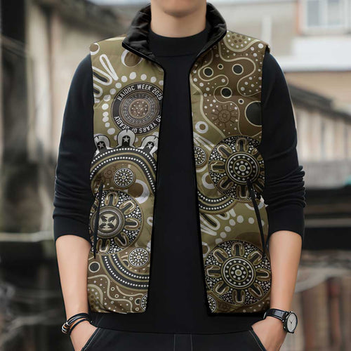 Personalised NAIDOC Week 50 Years Deadly Always Sleeveless Puffer Jacket Brown Aboriginal Artwork Dot Painting