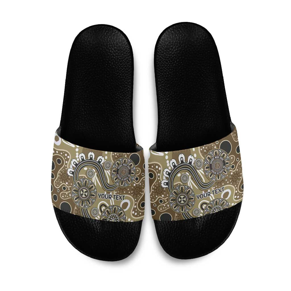 Personalised NAIDOC Week 50 Years Deadly Always Slide Sandals Brown Aboriginal Artwork Dot Painting