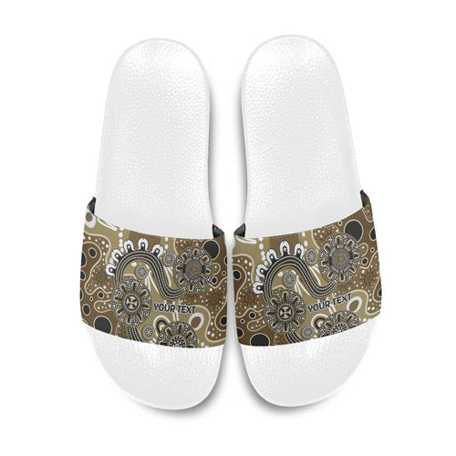 Personalised NAIDOC Week 50 Years Deadly Always Slide Sandals Brown Aboriginal Artwork Dot Painting