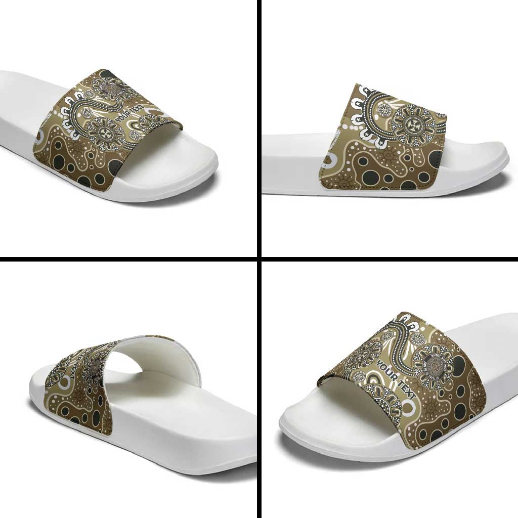 Personalised NAIDOC Week 50 Years Deadly Always Slide Sandals Brown Aboriginal Artwork Dot Painting