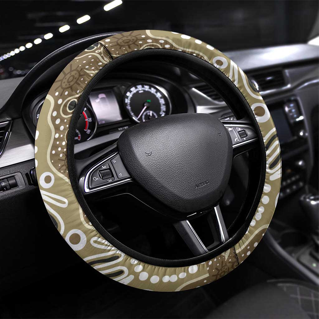 NAIDOC Week 50 Years Deadly Always Steering Wheel Cover Brown Aboriginal Artwork Dot Painting