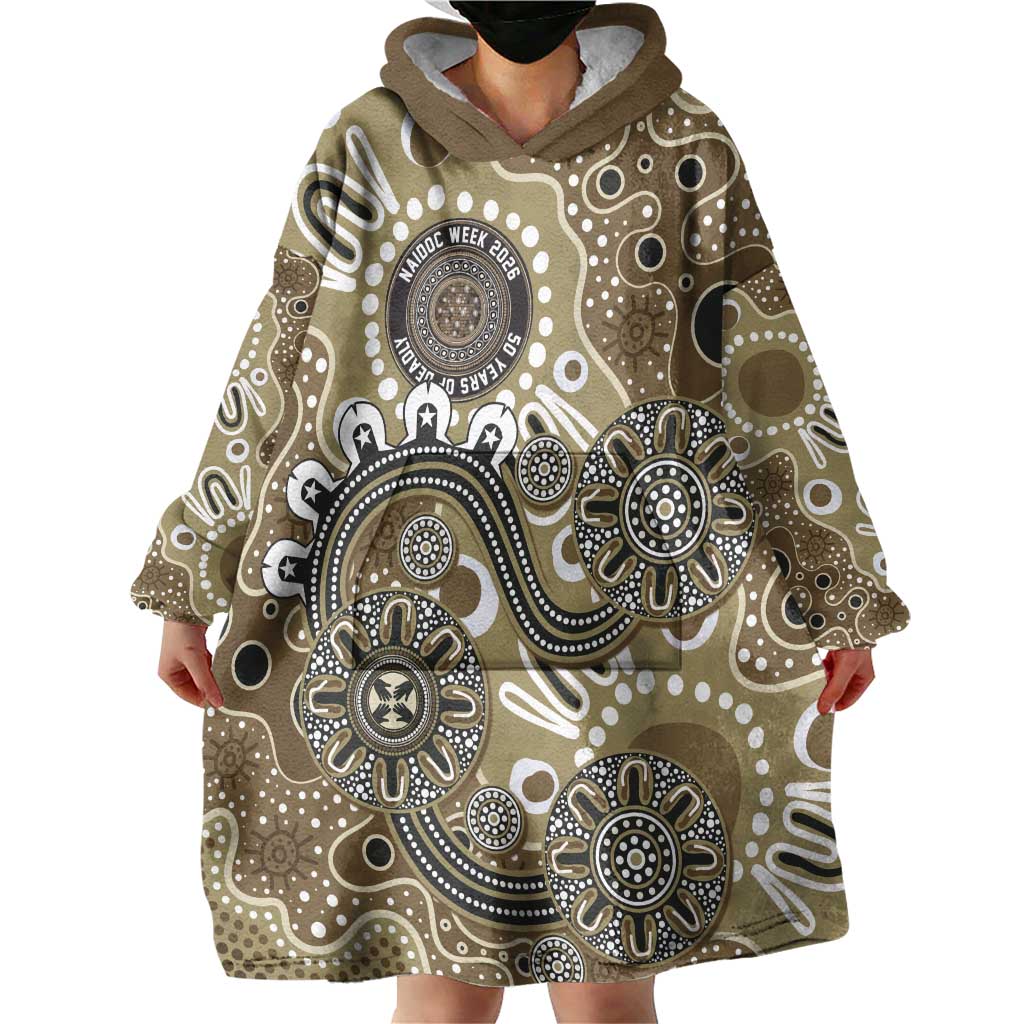Personalised NAIDOC Week 50 Years Deadly Always Wearable Blanket Hoodie Brown Aboriginal Artwork Dot Painting