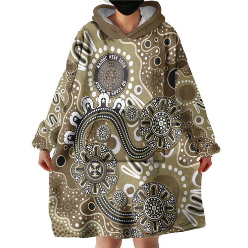 Personalised NAIDOC Week 50 Years Deadly Always Wearable Blanket Hoodie Brown Aboriginal Artwork Dot Painting