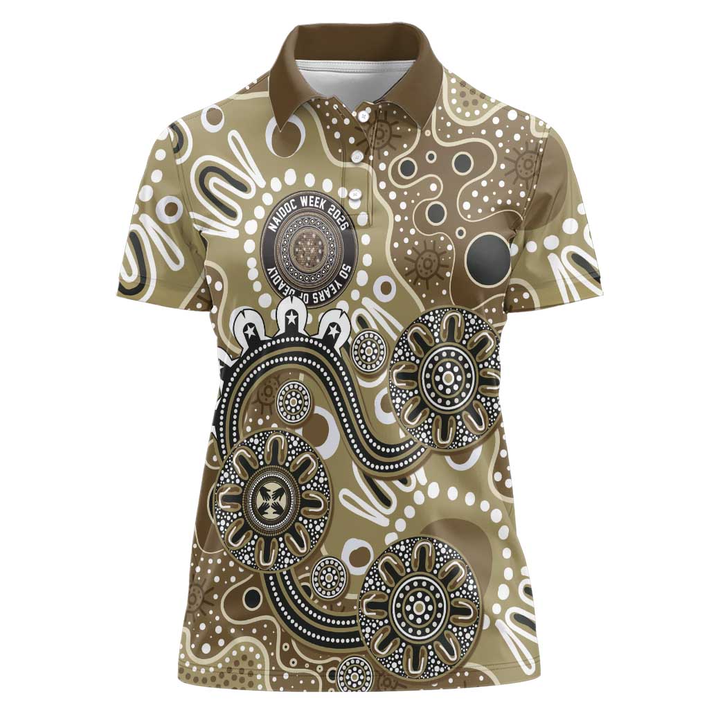 Personalised NAIDOC Week 50 Years Deadly Always Women Polo Shirt Brown Aboriginal Artwork Dot Painting
