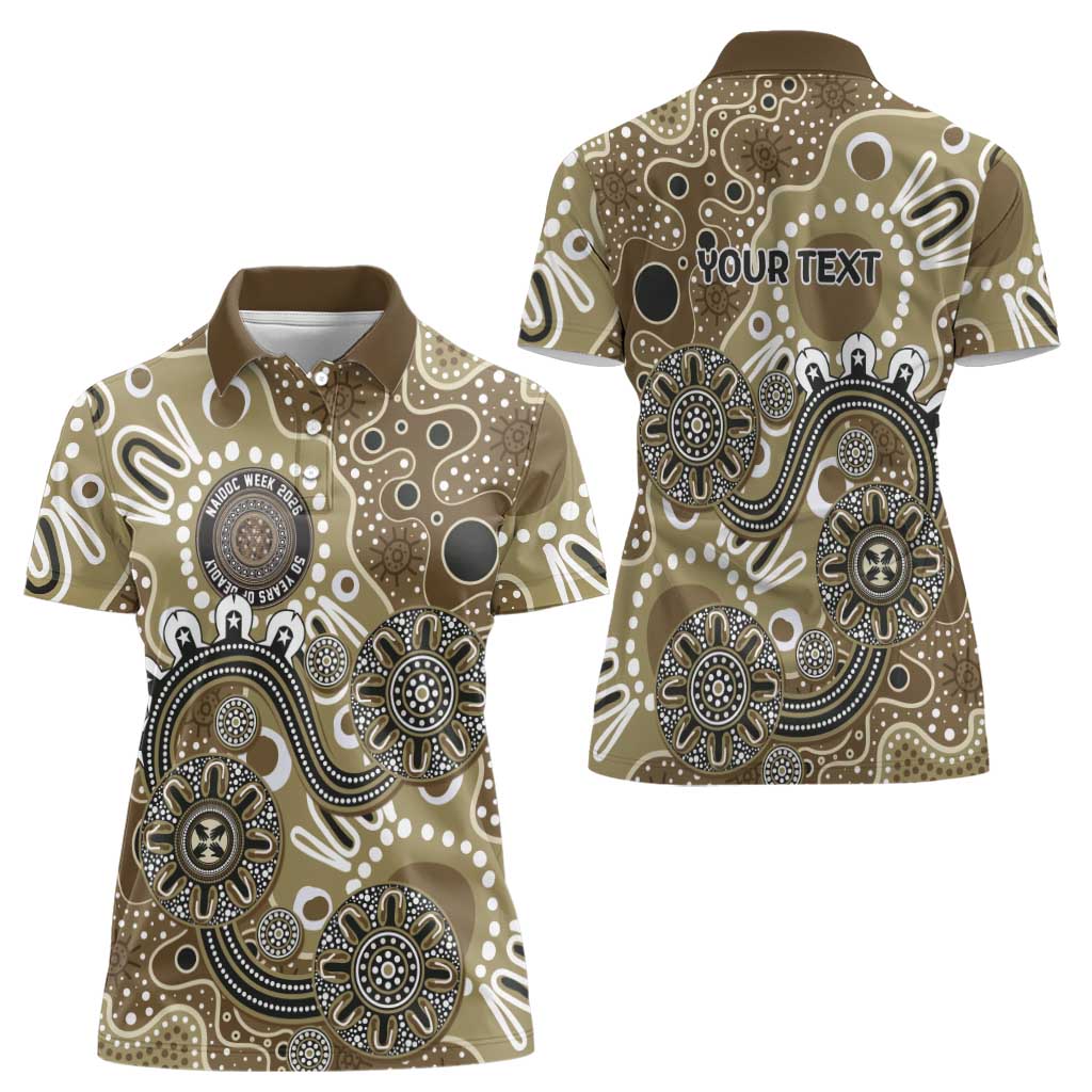 Personalised NAIDOC Week 50 Years Deadly Always Women Polo Shirt Brown Aboriginal Artwork Dot Painting